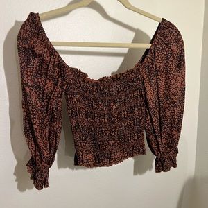 Brown and Black Urban Outfitters Cropped Blouse - Size XS